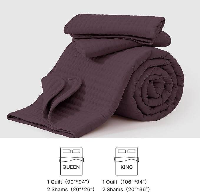 WRENSONGE King Size Quilt-3 Pieces Lightweight Italian Plum Bedspreads King - Image 8