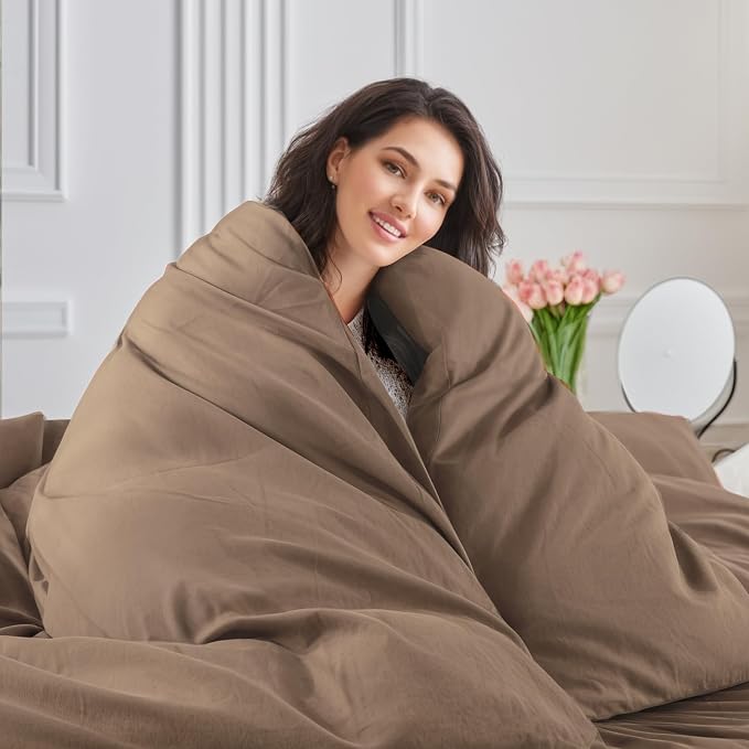 NEXHOME PRO 100% Washed Cotton Duvet Cover Queen Size, Ogranic Natural Linen - Image 6