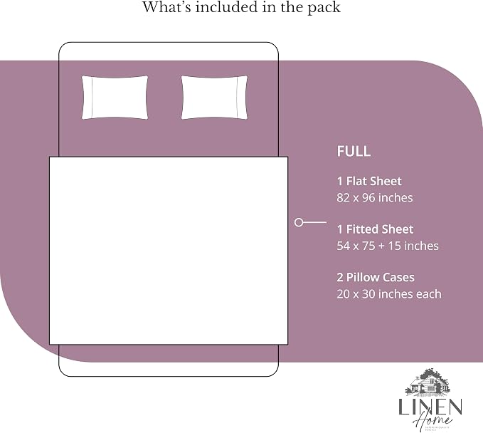 Linen Home 100% Cotton Percale Sheets Full Size, Damson Berry, Deep Pocket - Image 6