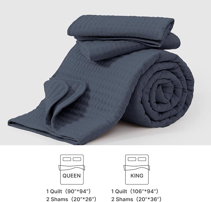 WRENSONGE King Size Quilt-3 Pieces Lightweight Blue Grey Bedspreads King Quilt - Image 9