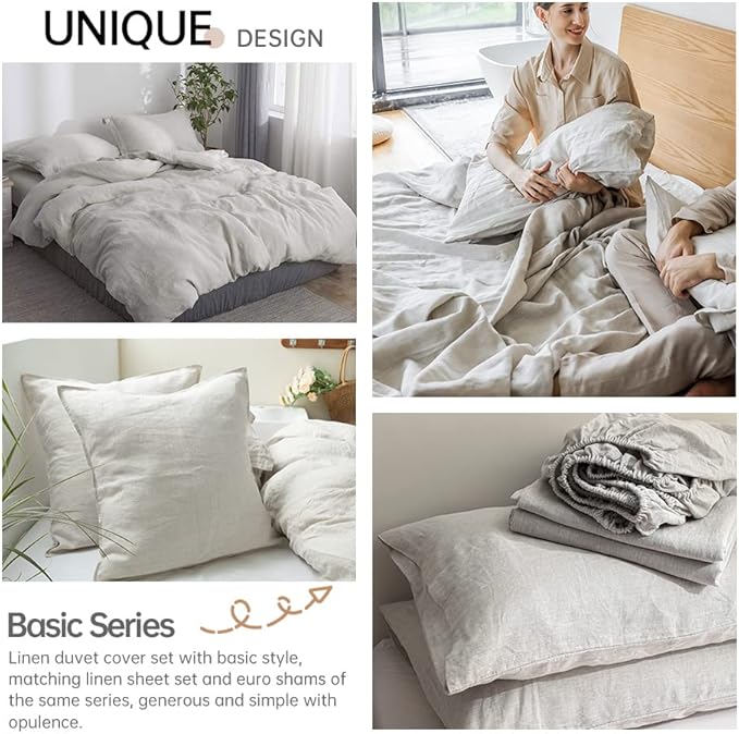 Simple&Opulence 100% Linen Duvet Cover Set 3pcs Basic Style Natural French - Image 5