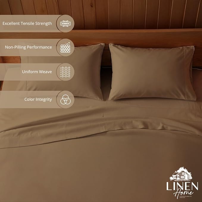 Linen Home 100% Cotton Percale Sheets Full Size, Earthy Brown, Deep Pocket - Image 2