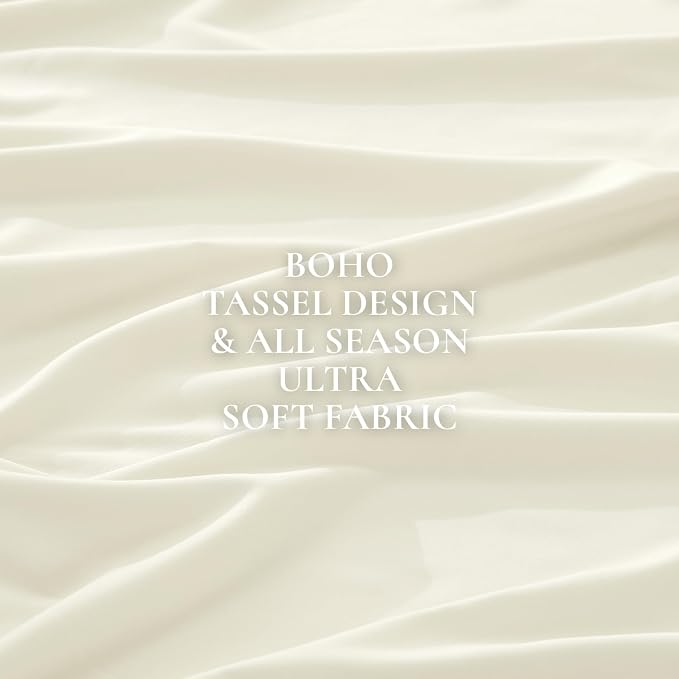 Andency Comforter Full Size Set Ivory, 3 Pieces Boho Ivory Lightweight Bedding - Image 9