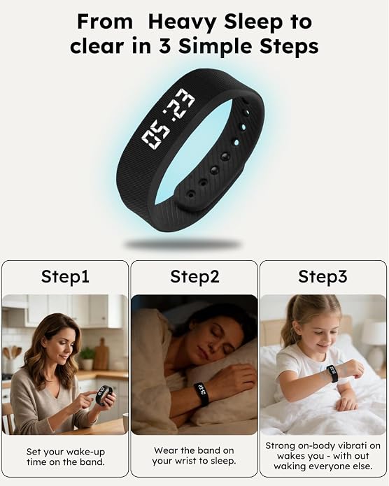 Vibrating Alarm Clock Watch for Heavy Sleepers, Silent Wake Up Bracelet & Smart - Image 4