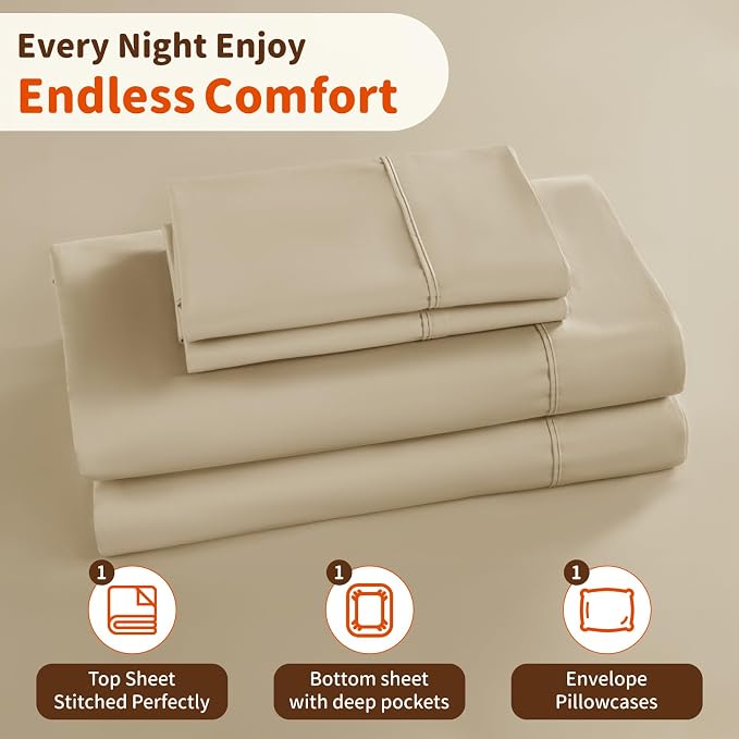 LBRO2M 1000 Thread Count 100% Egyptian Cotton Sheets Set Twin, 3 Piece Sets Bed - Image 5