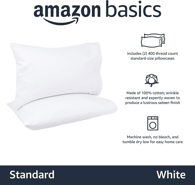 Amazon Basics 400 Thread Count Cotton Pillowcases, Pillows Not Included - Image 2