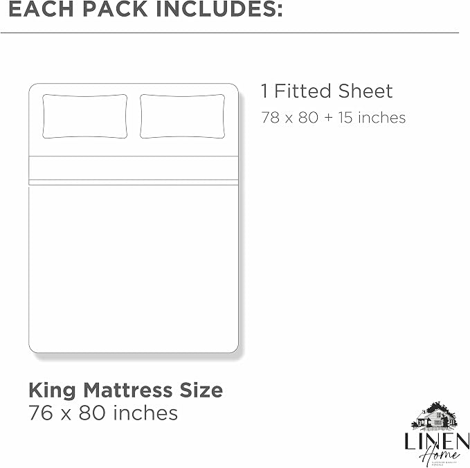 Linen Home 100% Cotton Percale Weave Fitted Sheet, King Size, 1 Deep Pocket - Image 6