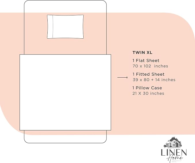 Linen Home 100% Cotton Percale Sheets Twin XL Size, Tropical Peach, Deep Pocket - Image 6