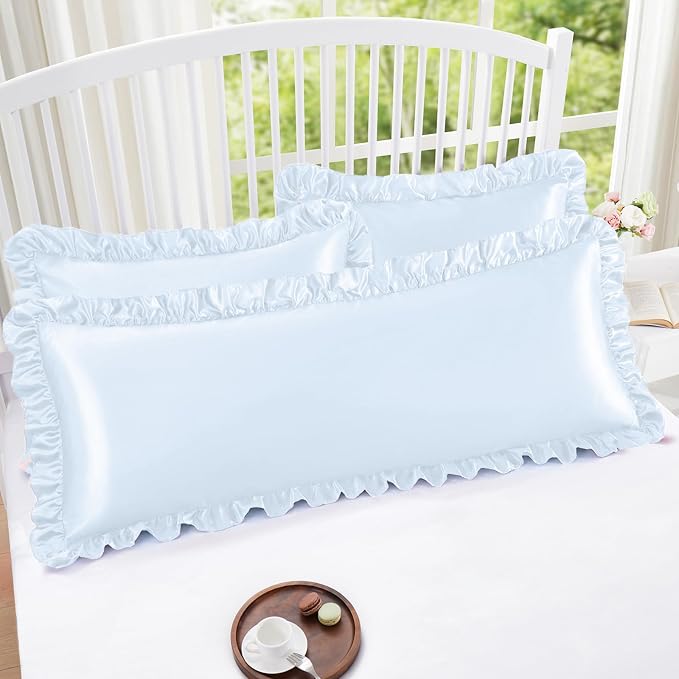 Homiest Ruffle Satin Body Pillow Cover, Silky Satin Body Pillowcase - Image 2