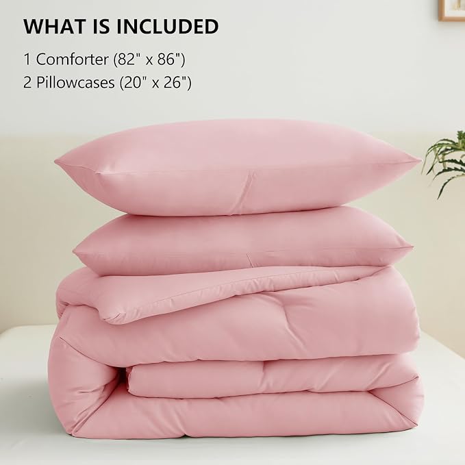 CozyLux Full Size Comforter Set Pink, 3 Pieces Solid Breathable Quilted Bedding - Image 7