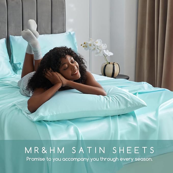 MR&HM Satin Bed Sheets, Full Size Sheets Set - Image 6