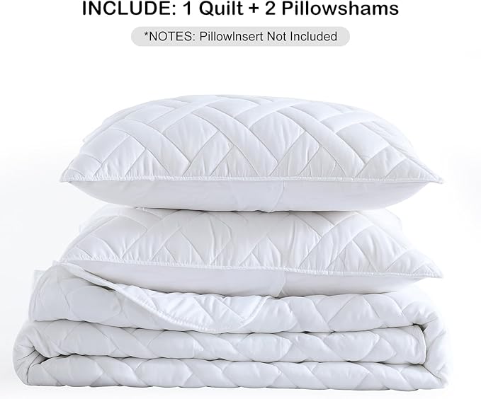 HORIMOTE HOME Quilt Set Queen Size White, Classic Geometric Diamond Stitched - Image 6