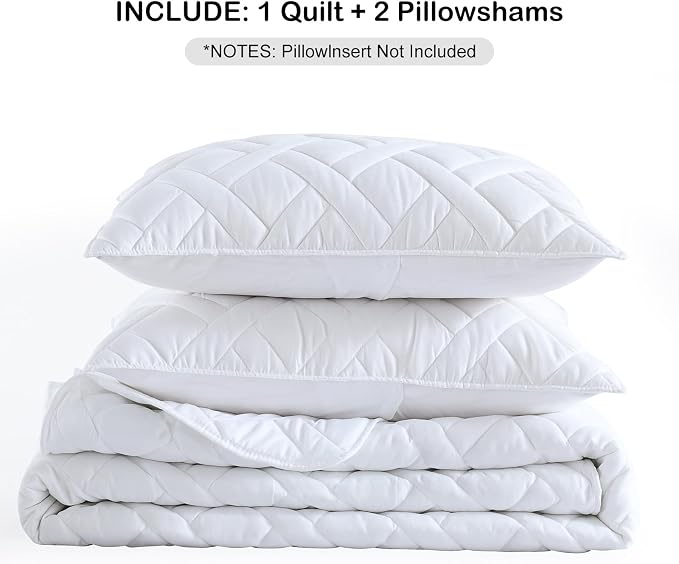 HORIMOTE HOME Quilt Set King Size White, Classic Geometric Diamond Stitched - Image 6