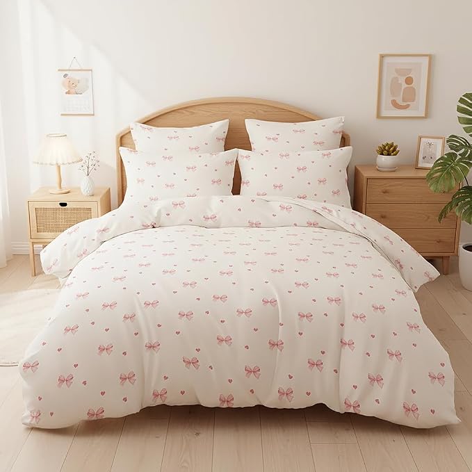 Nayoroom Pink Bow Duvet Cover Full Size Coquette Pink Heart Duvet Cover 3 by Nayoroom