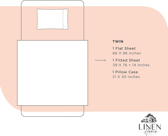 Linen Home 100% Cotton Percale Sheets Twin Size, Tropical Peach, Deep Pocket - Image 6