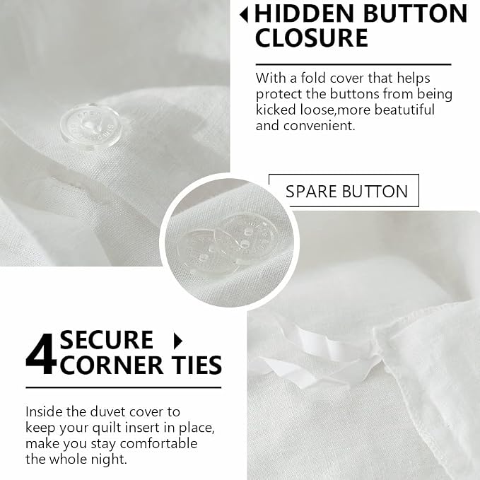 Simple&Opulence 100% Washed Linen Duvet Cover Set 5pcs Basic Style Natural - Image 3