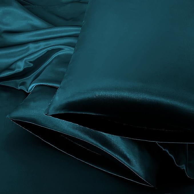 Aormenzy Satin Pillow Cases for Women Queen Size Set of 2, Dark Teal Satin by Aormenzy