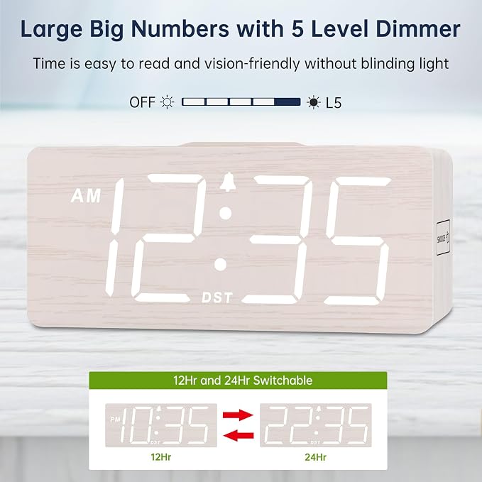 DreamSky Wooden Digital Alarm Clock - Image 4
