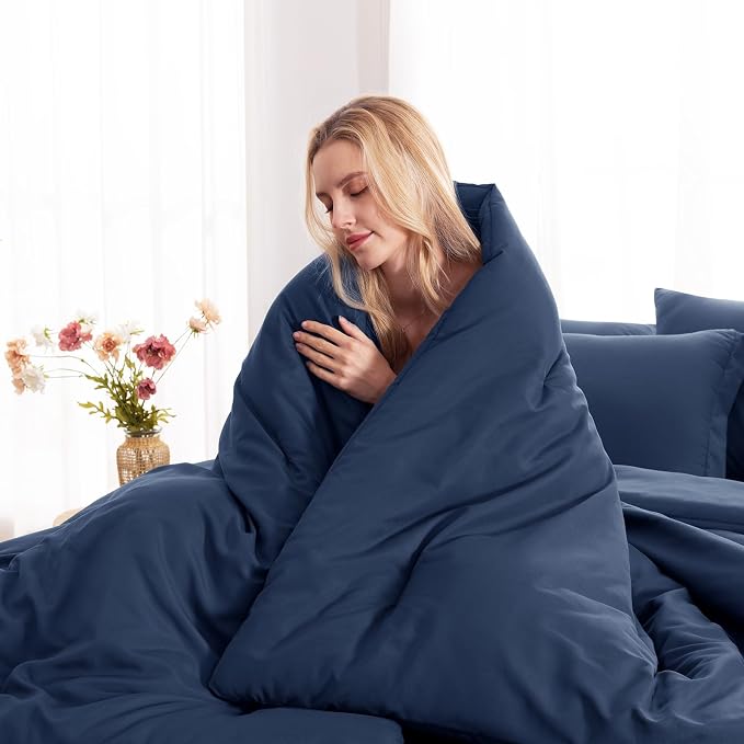 CozyLux Full Size Comforter Sets Navy Blue, 7 Pieces Bed in a Bag Full - Image 9