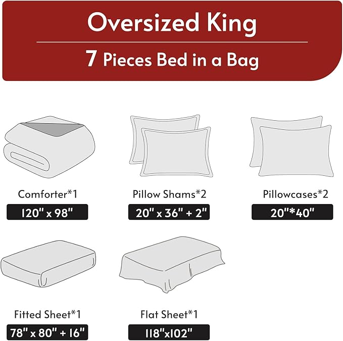 MUXHOMO 7 Pieces Oversized King Comforter Set, Reversible Bed in a Bag - Image 5