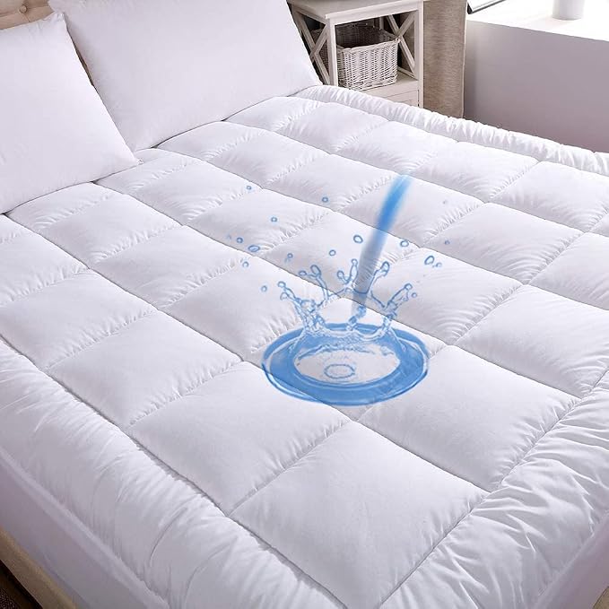 WhatsBedding Waterproof Mattress Pad King Size Cotton Top Down Alternative by WhatsBedding