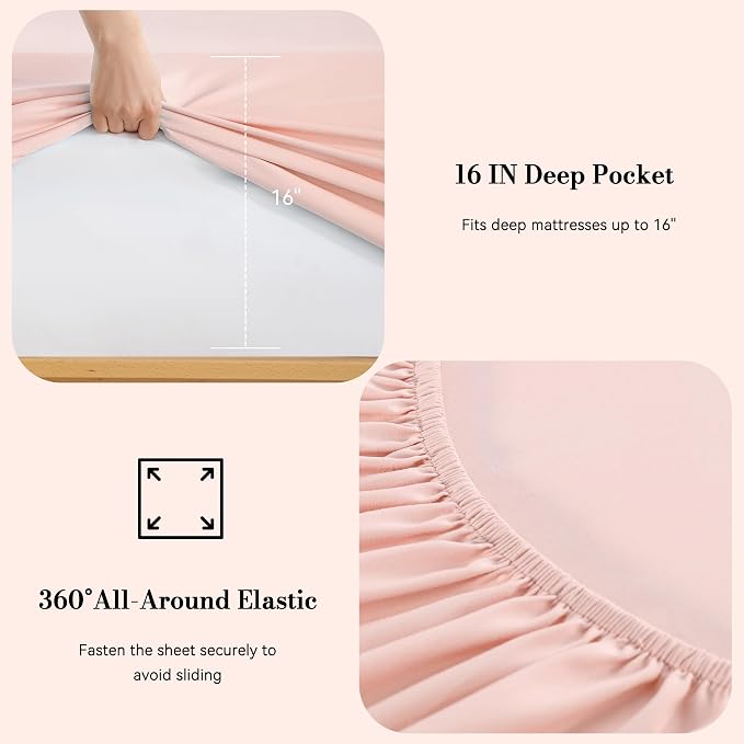 Pink Queen Sheet Set 4 Piece, Soft Breathable Cooling Microfiber Bed Sheets - Image 3