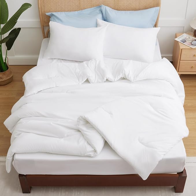 CozyLux Full Size Comforter Set White, 3 Pieces Solid Breathable Quilted - Image 8