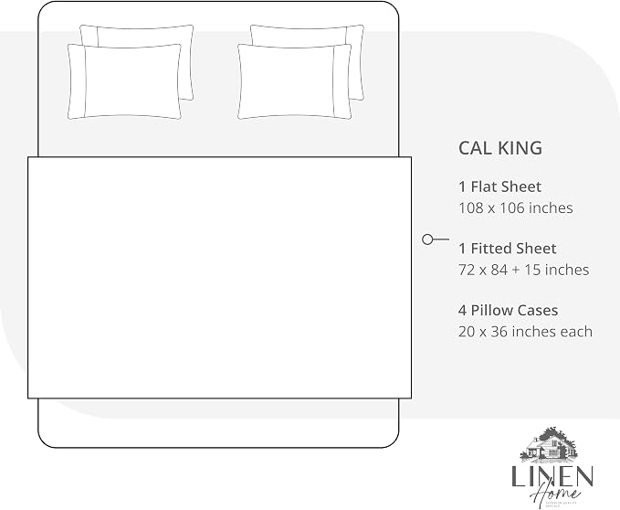 Linen Home 100% Cotton Percale Sheet Set, Cal King Size, Deep Pocket, 6 Pieces - Image 6