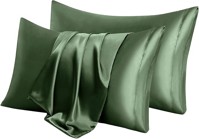 Aormenzy Satin Pillow Cases for Women Queen Size Set of 2, Woodland Green Satin - Image 6