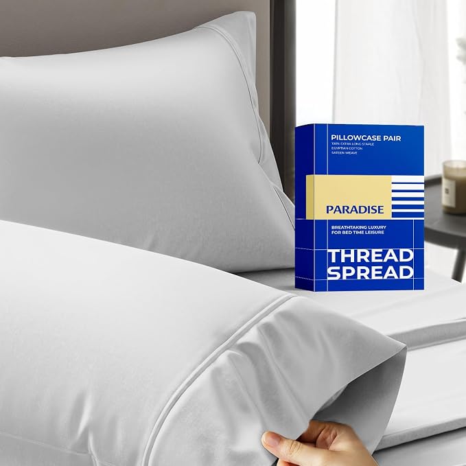Thread Spread 100% Egyptian Cotton Pillow Cases Queen Size Set of 2 by THREADSPREAD