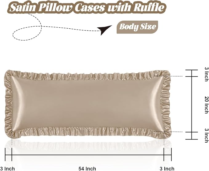 Homiest Ruffle Satin Body Pillow Cover, Silky Satin Body Pillowcase - Image 3
