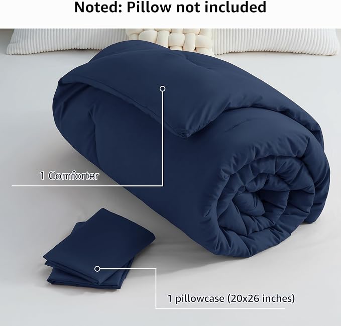 CozyLux Twin Comforter Set Navy Blue, 2 Pieces Twin Extra Long Solid Breathable - Image 7