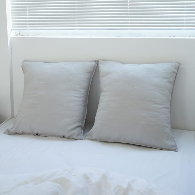 Simple&Opulence 100% Washed Linen Euro Shams 26'' x 26'' Pack of 2, Basic Style - Image 5