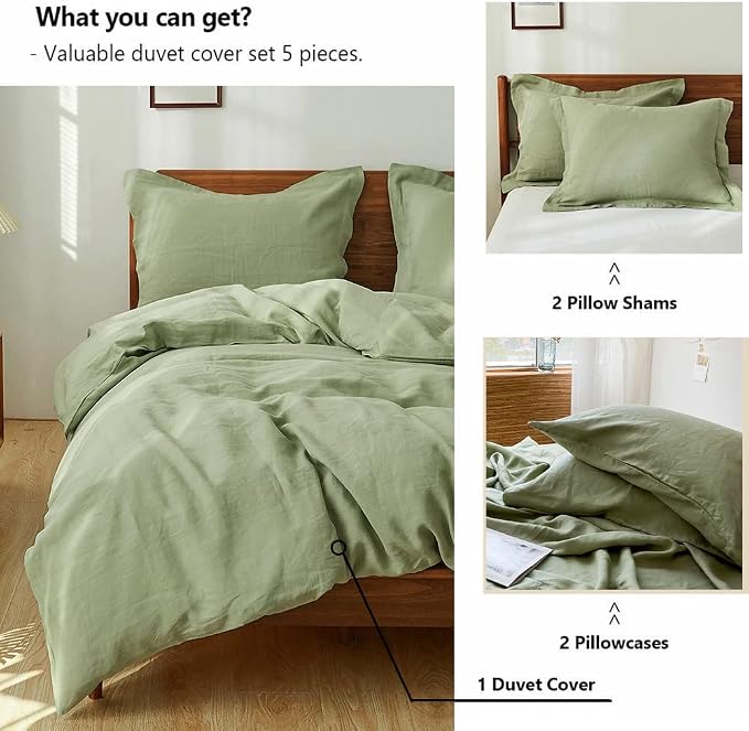Simple&Opulence 100% Washed Linen Duvet Cover Set 5pcs Basic Style Natural - Image 4