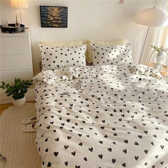 Nayoroom Black and White Heart Duvet Cover Full Size Black Hearts Printed on - Image 3