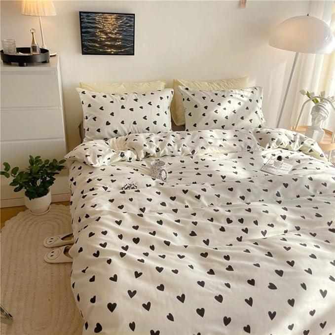 Nayoroom Black and White Heart Duvet Cover Twin Size Black Hearts Printed on - Image 3