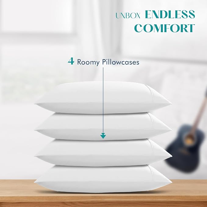 XOOX Linen 100% Egyptian Cotton Queen Pillow Cases Set of 4 - Image 3