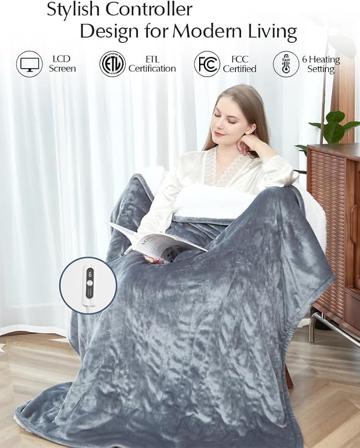 SNUGSUN Heated Blanket Throw Size, Soft and Cozy Electric Heating Blanket - Image 5