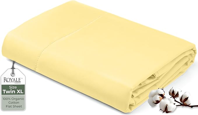 Royale Linens 100% Organic Cotton Twin XL Flat Sheet Only by ROYALELINENS