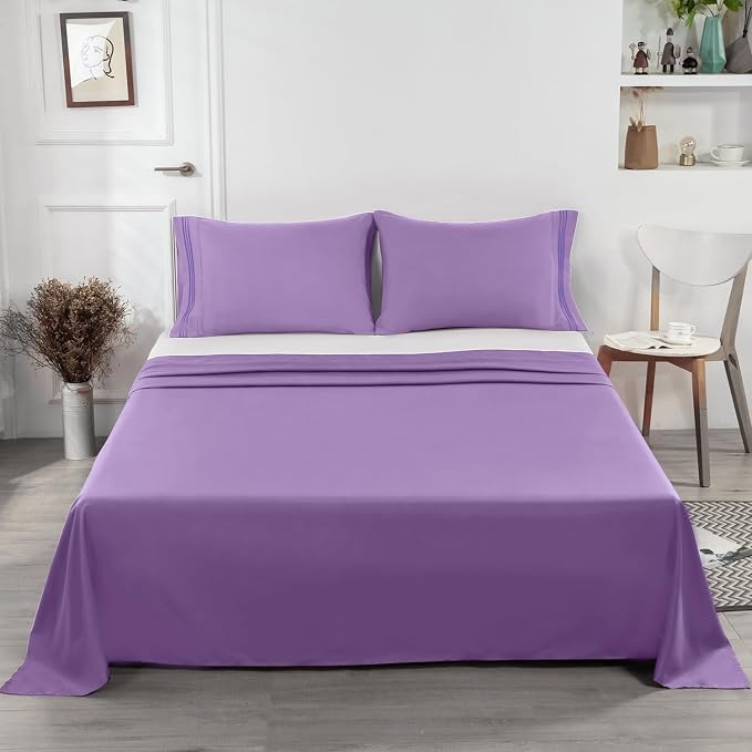 Lirex Light Purple Flat Sheet Twin, Ultra Soft & Breathable Brushed 1800 - Image 5