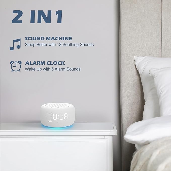 Buffbee Sound Machine & Alarm Clock 2-in-1, 0-100% Clock Face Brightness - Image 2