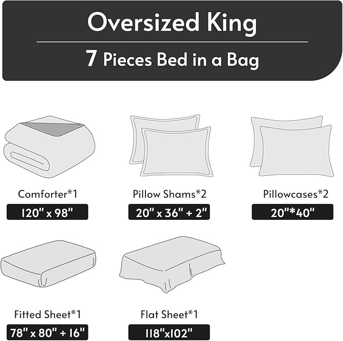 MUXHOMO 7 Pieces Oversized King Comforter Set, Reversible Bed in a Bag - Image 5