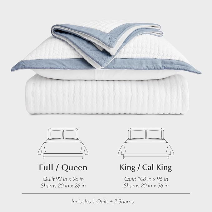 EVERGRACE Cotton Border Frame Tack-Stitch Quilt Bedding Set King Size, Coastal - Image 8