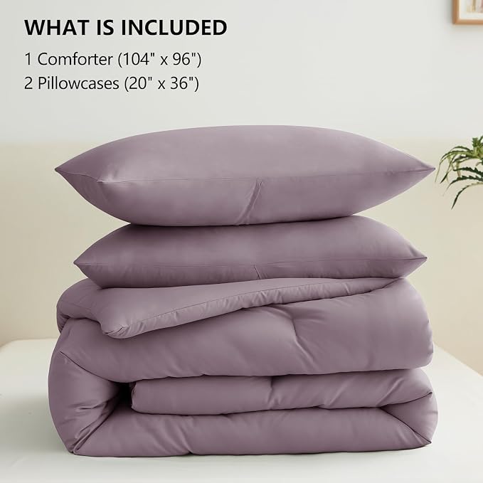 CozyLux California King Comforter Set Dusty Purple, 3 Pieces Cal King Solid - Image 6