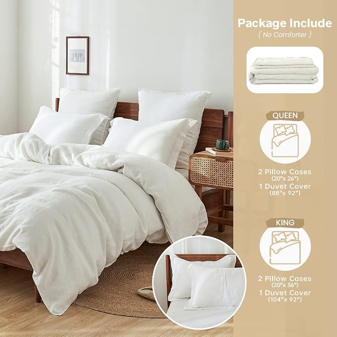 Simple&Opulence 100% Linen Duvet Cover Set 3pcs Basic Style Natural French - Image 3