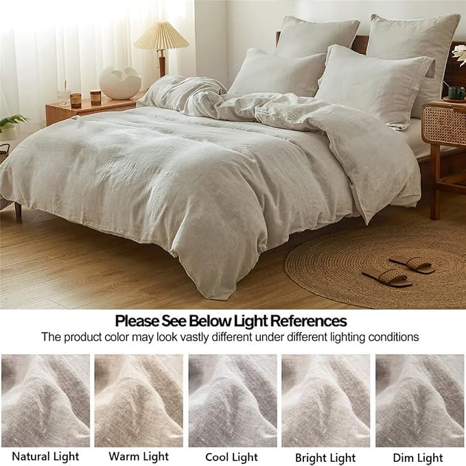 Simple&Opulence 100% Linen Duvet Cover Set 3pcs Basic Style Natural French - Image 6