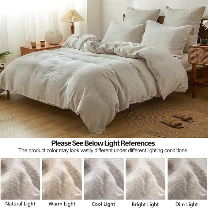 Simple&Opulence 100% Linen Duvet Cover Set 3pcs Basic Style Natural French - Image 6