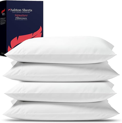 100% Egyptian Cotton Pillow Cases King Size Set of 4 by AshtonSheets