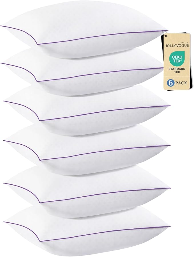 JOLLYVOGUE Pillows Standard Size Set of 6, Washable Supportive 6 Pack Bed by JOLLYVOGUE
