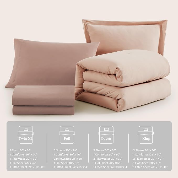 WRENSONGE Twin Comforter Set- 5 Pieces Clay Pink Twin Bed in a Bag, All Season - Image 7